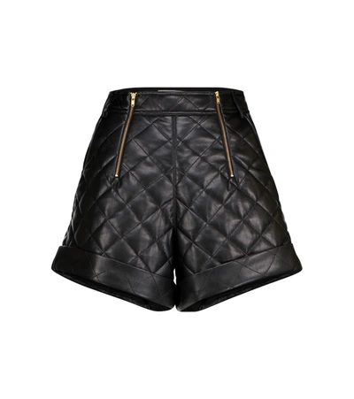 Shop Self-portrait Quilted Faux Leather Shorts In Black