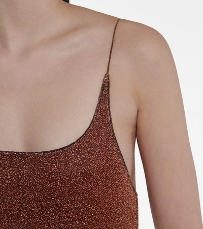 Shop Oseree Lumière One-shoulder Swimsuit In Brown