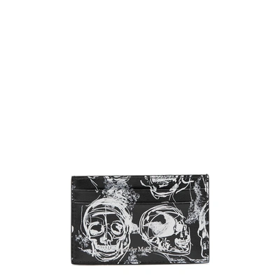 Shop Alexander Mcqueen Black Skull-print Leather Card Holder In Black And White