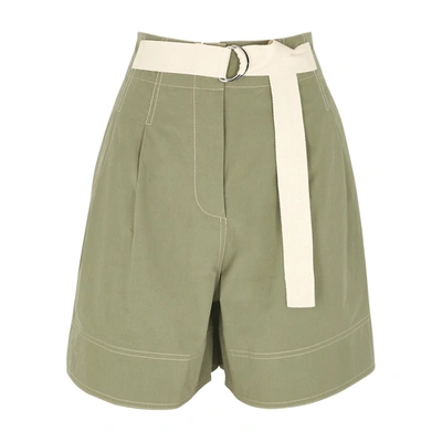 Shop Lee Mathews Birder Olive Cotton Shorts In Khaki