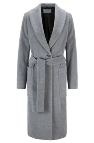 Shop Hugo Boss - Relaxed Fit Coat In A Brushed Virgin Wool Blend - Grey