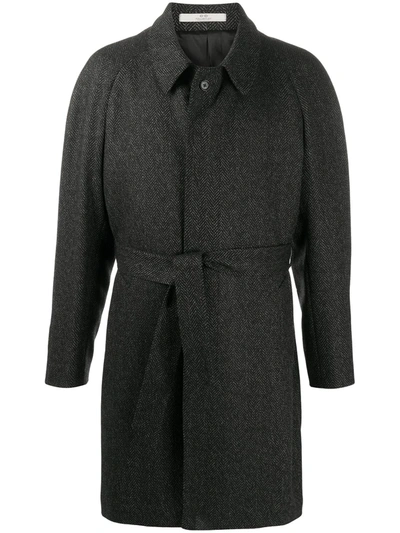 Shop Corneliani Belted Chevron Coat In Black