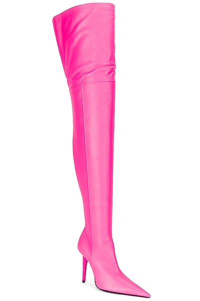 Shop Balenciaga Knife Shark Over The Knee Boots In Fluo Pink