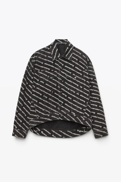 Shop Alexander Wang Falling Back Logo Jacket In Dark Denim In Grey Aged/white