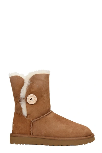 Shop Ugg Bailey Button I Low Heels Ankle Boots In Leather Color Suede