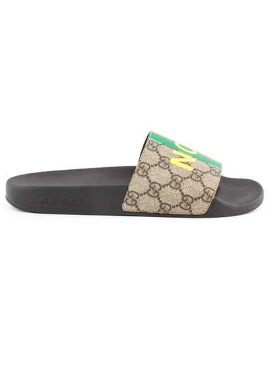 Shop Gucci Fake/not Print Slide Sandal In Beige