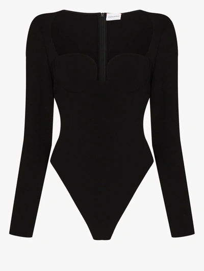 Shop Magda Butrym Sweetheart Neck Silk Mix Bodysuit In Black