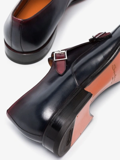 Shop Santoni Black Buckled Leather Monk Shoes In Brown