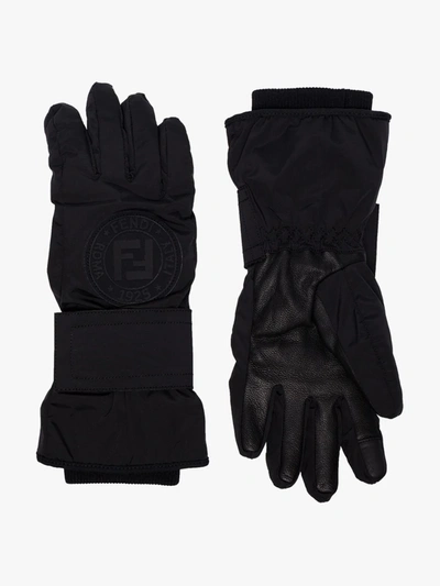 Shop Fendi Black Rama Ski Gloves