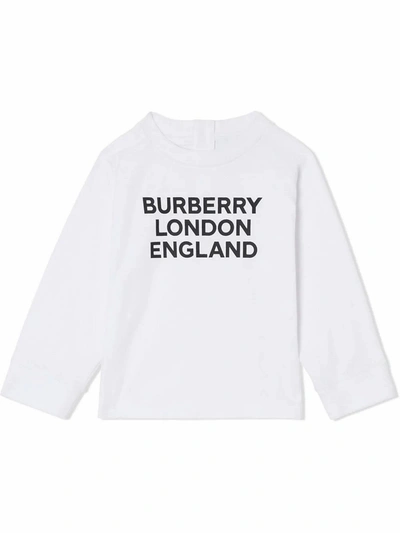 Shop Burberry White Stretch-cotton T-shirt In Bianco