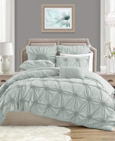 Shop Cathay Home Inc. Charming Ruched Rosette Duvet Cover Set In Pale Blue