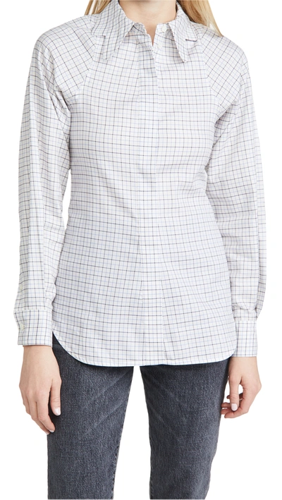 Shop Victoria Beckham Butterfly Collar Fitted Shirt In Ecru/blue