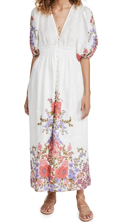 Shop Zimmermann Poppy Shirred Waist Dress In Crimson Floral