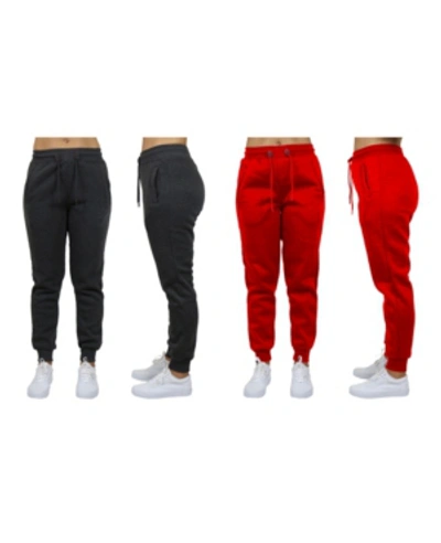 Galaxy By Harvic Women's Loose Fit Fleece Jogger Sweatpants, Pack Of 2 In Charcoal - Red