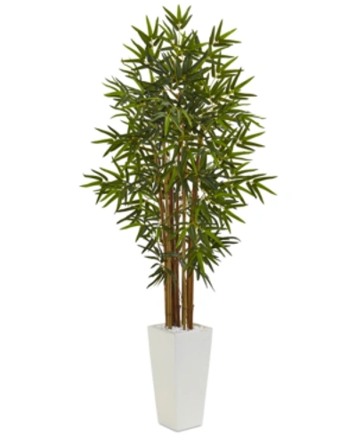 NEARLY NATURAL 5' BAMBOO ARTIFICIAL TREE IN WHITE TOWER PLANTER 