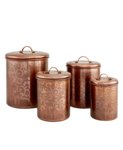 Shop Old Dutch International Avignon Antique Copper Etched Canister Set, 4 Piece In Brown