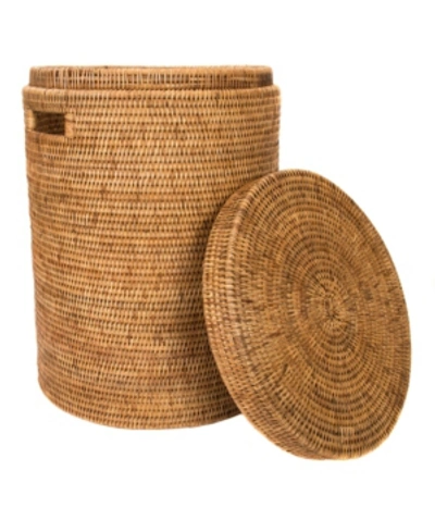 Artifacts Trading Company Artifacts Rattan Round Hamper With Lid And Cloth Liner In Honey Brown