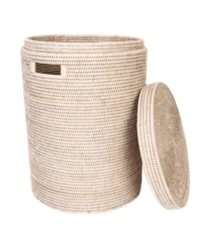 Artifacts Trading Company Artifacts Rattan Round Hamper With Lid And Cloth Liner In Off-white