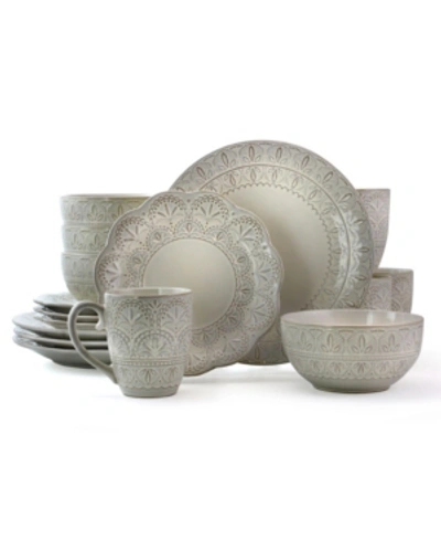 Elama Lace 16 Piece Luxurious Stoneware Dinnerware Set In Offwhite