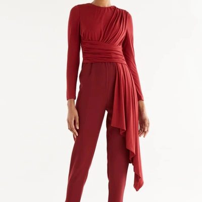 Shop Paisie Draped Jumpsuit In Dark Red