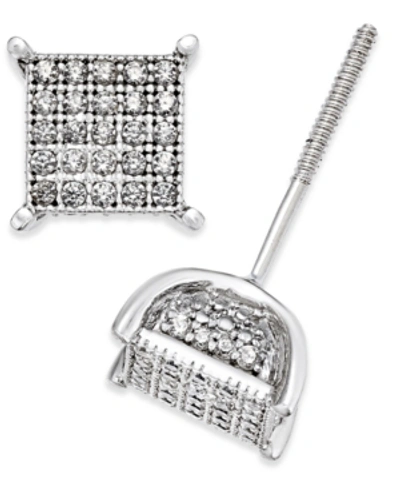 Shop Macy's Men's Diamond Square Cluster Stud Earrings (1/4 Ct. T.w.) In Sterling Silver In White