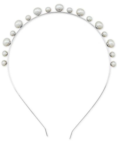 Shop Macy's Cultured Freshwater Button Pearl (6-1/2-10mm) Headband In Sterling Silver