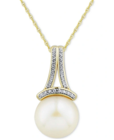 Shop Honora White Cultured Ming Pearl (12mm) & Diamond (1/10 Ct. T.w.) 18" Pendant Necklace In 14k Gold In Yellow Gold