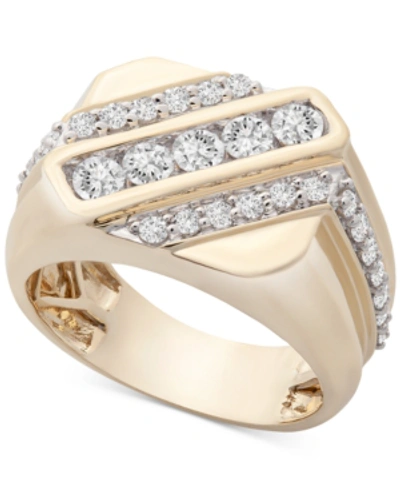 Shop Macy's Men's Diamond Diagonal Ring (1 Ct. T.w.) In 10k Gold