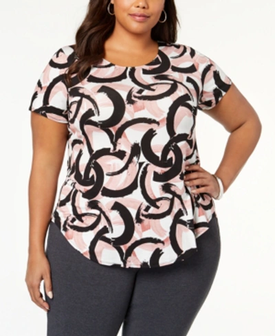 Shop Alfani Plus Size Printed T-shirt, Created For Macy's In Pink Interlocking Swirl