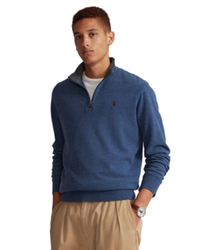 Shop Polo Ralph Lauren Men's Jersey Quarter-zip Pullover In Derby Blue Heather
