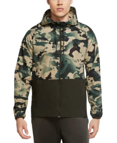 Shop Nike Men's Dri-fit Flex Camo Jacket In Sequoia Green