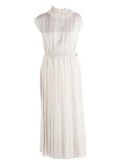 Shop Fendi Women's Pinstripe Cap Sleeve Satin Midi Dress In White Stripe
