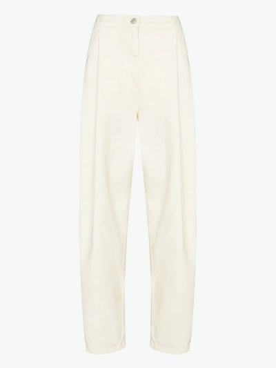 Shop Magda Butrym High Waist Tapered Cotton Trousers In White