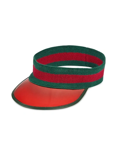 Shop Gucci Men's Webbed Visor In Green Red