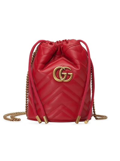 Shop Gucci Women's Gg Marmont Mini Bucket Bag In Red