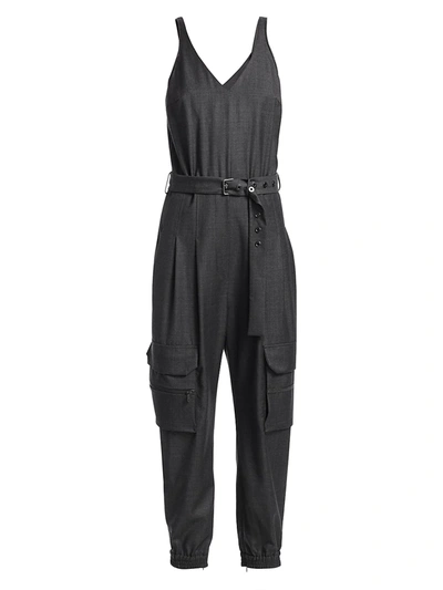 Shop Brunello Cucinelli Women's Grisaille Wool Cargo Jumpsuit In Charcoal