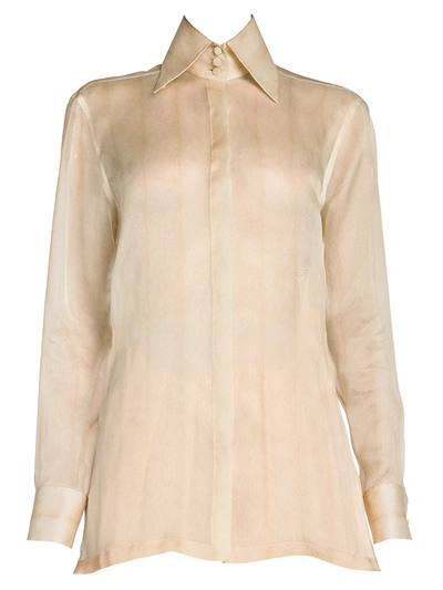 Shop Fendi Women's Embroidered Monogram Feathered Silk Organza Shirt In Ivory
