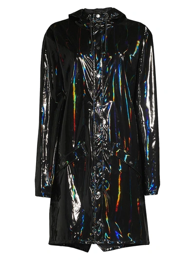 Shop Rains Women's Holographic Rain Coat In Holographic Black