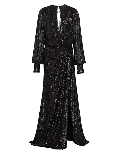 Shop Jonathan Simkhai Women's Sequin Embellished Draped Slit Gown In Black Combo