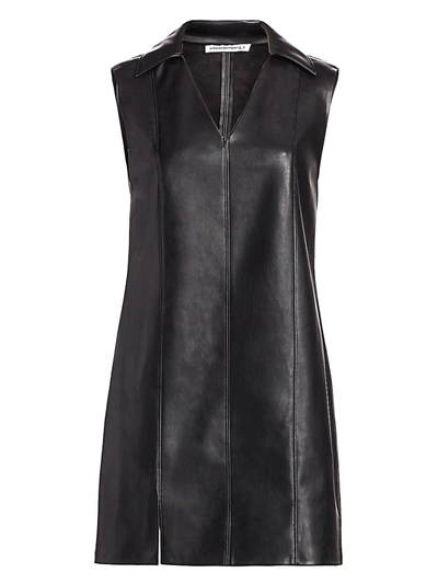 Shop Alexander Wang T Women's Faux Leather Sleeveless Dress In Black