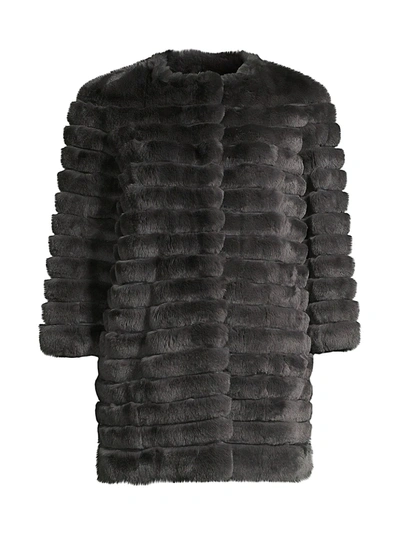 Shop Glamourpuss Women's Rex Rabbit Fur Three-quarter Sleeve Corded Coat In Pewter
