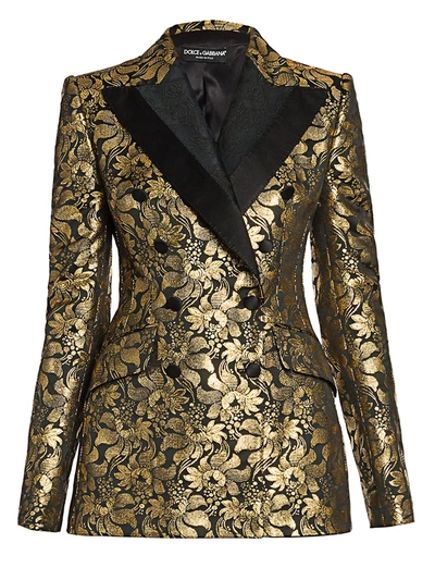 Shop Dolce & Gabbana Women's Double Breasted Goldtone Jacquard Jacket In Gold Black