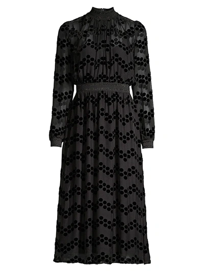 Shop Tory Burch Devore Velvet Polka Dot Sheer Blouson Dress In Black