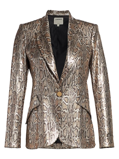 Shop L Agence Women's Chamberlain Snake-print Sequin Blazer In Bronze