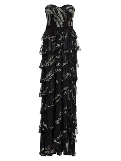 Shop Amen Women's Metallic Leaf Embroidered Strapless Bustier Gown In Black