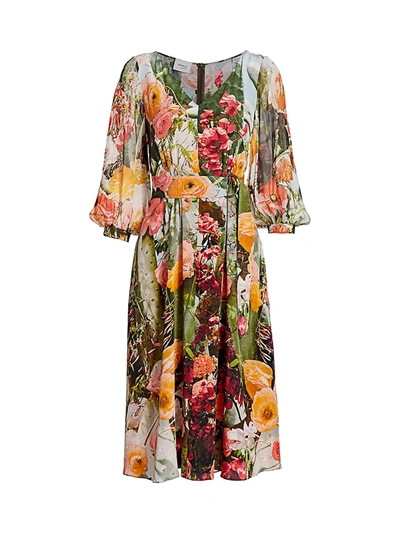 Shop Akris Punto Women's Cactus Blossom Silk Crepe Midi Dress In Cactus Blosssom Print