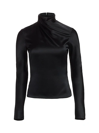 Shop Brandon Maxwell Women's Gathered Silk Highneck Blouse In Black