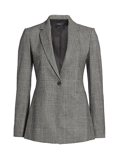 Shop Theory Women's Prince Of Wales Wool-blend Check One-button Power Jacket In Black Multi