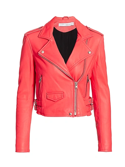 Shop Iro Women's Ashville Leather Moto Jacket In Fluo Fuchsia