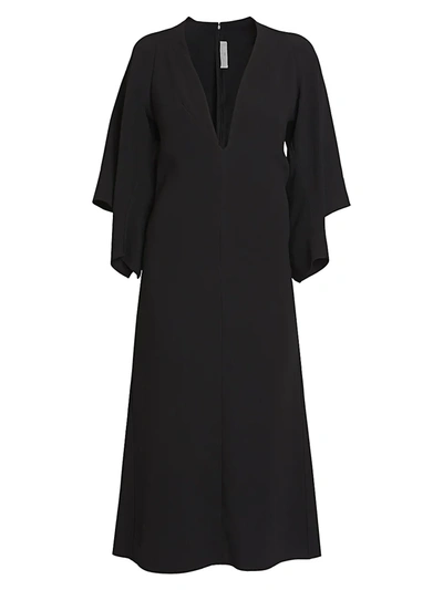 Shop Victoria Beckham Deep V-neck Drape-sleeve Midi Dress In Black